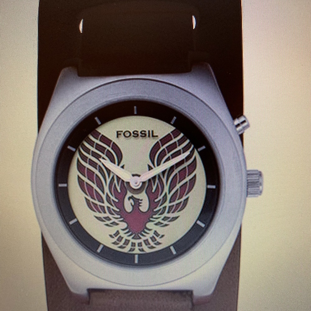 Fossil men’s red eagle leather watch.